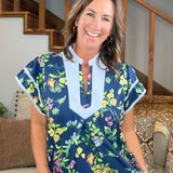 Navy Bloom Piping Top - Jessi Jayne Boutique