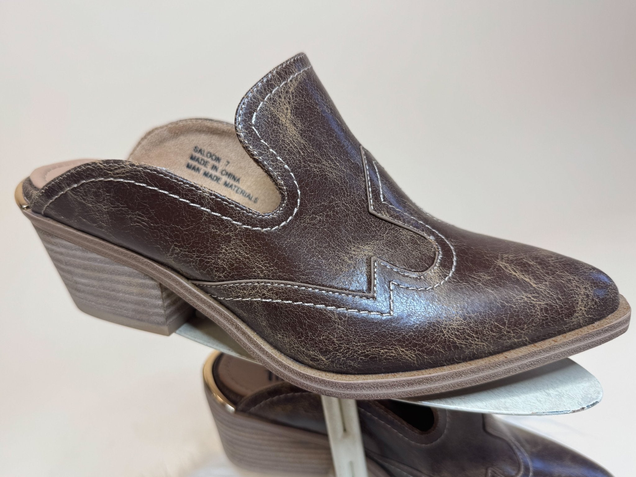 Corky's Saloon Tan Crackle Heeled Mule - Jessi Jayne Boutique