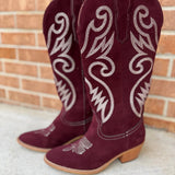 Miim Nia Maroon Embroidered Western Boot - Jessi Jayne Boutique