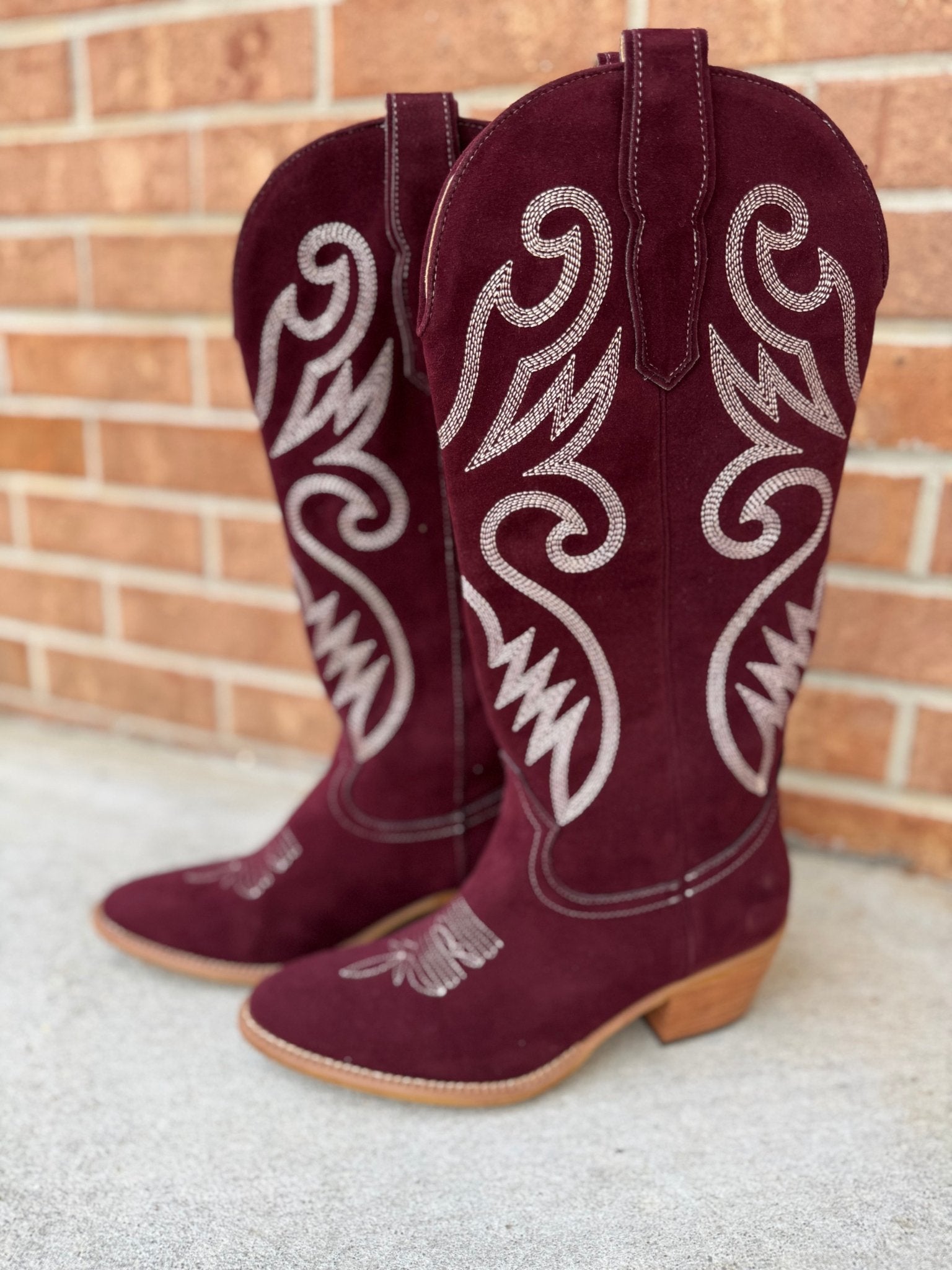 Miim Nia Maroon Embroidered Western Boot - Jessi Jayne Boutique