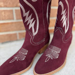Miim Nia Maroon Embroidered Western Boot - Jessi Jayne Boutique