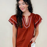 Rust Haven Ruffle Flutter Sleeve Top - Jessi Jayne Boutique