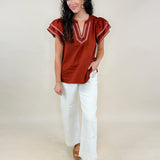 Rust Haven Ruffle Flutter Sleeve Top - Jessi Jayne Boutique