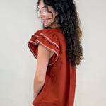Rust Haven Ruffle Flutter Sleeve Top - Jessi Jayne Boutique