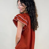 Rust Haven Ruffle Flutter Sleeve Top - Jessi Jayne Boutique