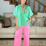 Main Character Wide Leg Crop Pants Pink