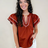 Rust Haven Ruffle Flutter Sleeve Top - Jessi Jayne Boutique