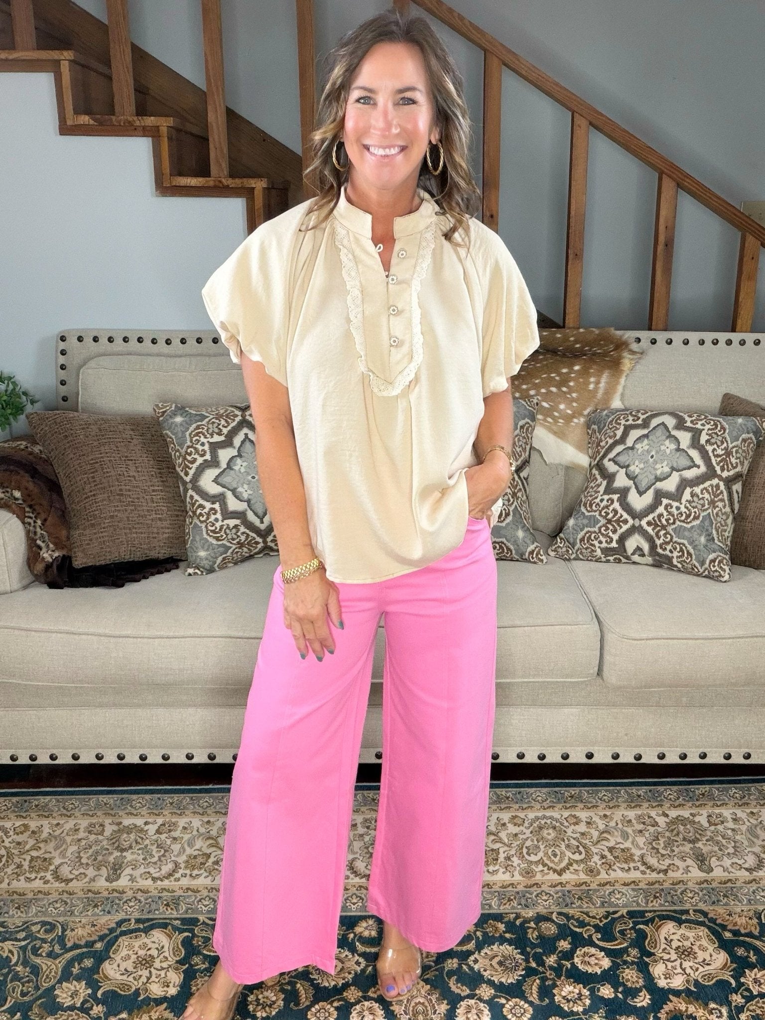 Main Character Wide Leg Crop Pants Pink - Jessi Jayne Boutique