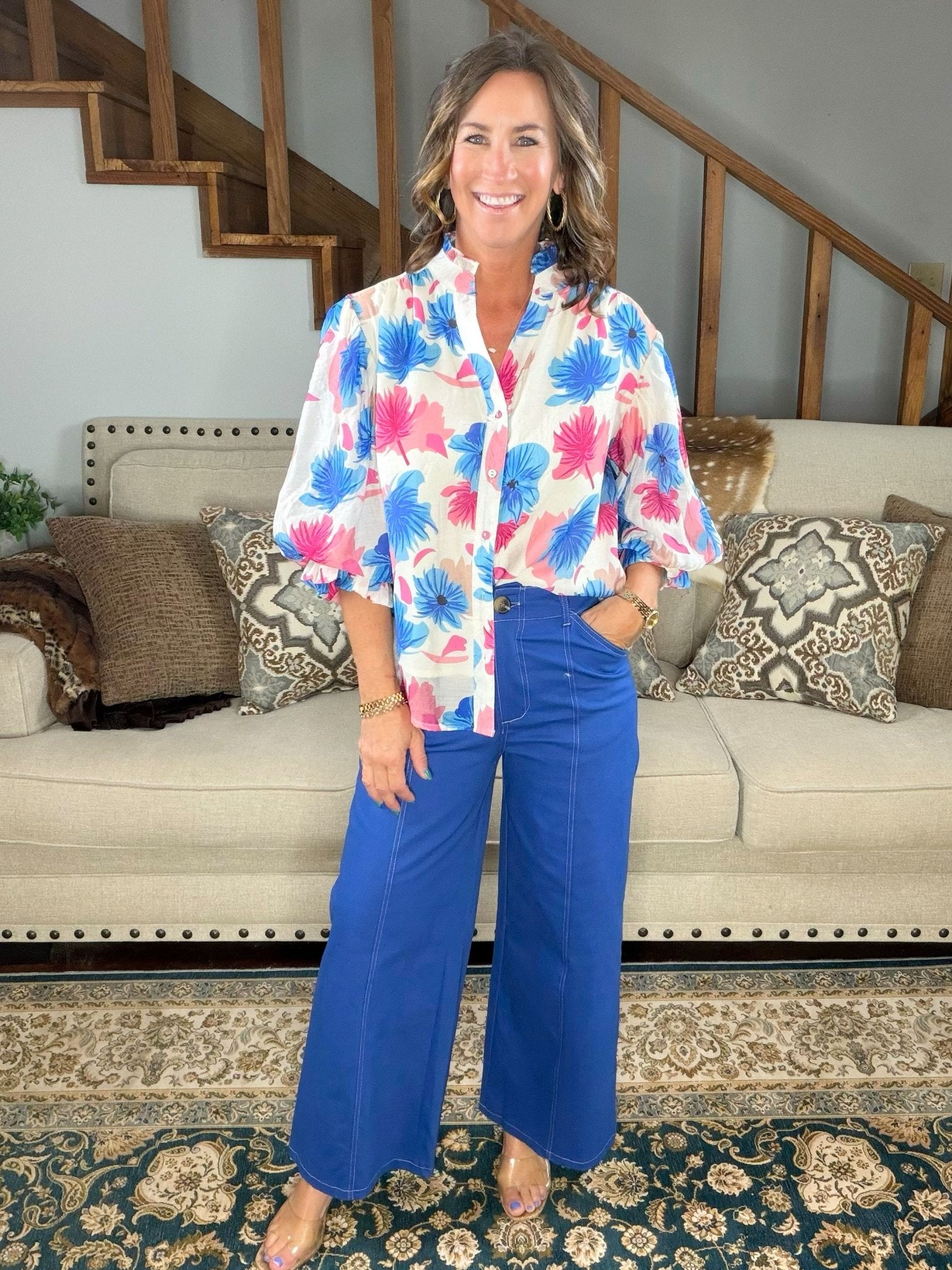 Main Character Wide Leg Crop Pants Blue - Jessi Jayne Boutique