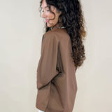 Contrast Leopard Trim Button Sleeve Top - Jessi Jayne Boutique