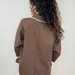 Contrast Leopard Trim Button Sleeve Top - Jessi Jayne Boutique