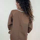 Contrast Leopard Trim Button Sleeve Top - Jessi Jayne Boutique