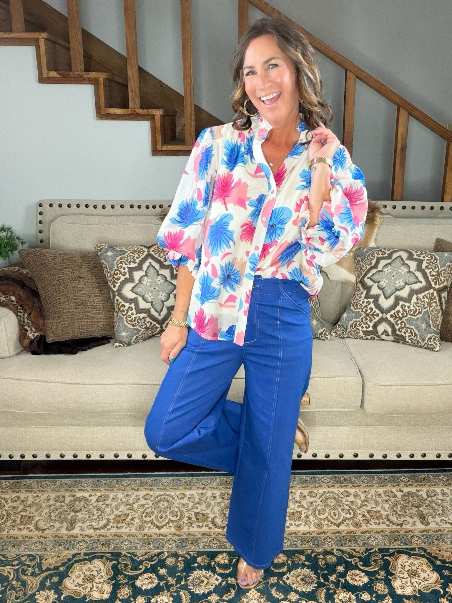 Main Character Wide Leg Crop Pants Blue - Jessi Jayne Boutique