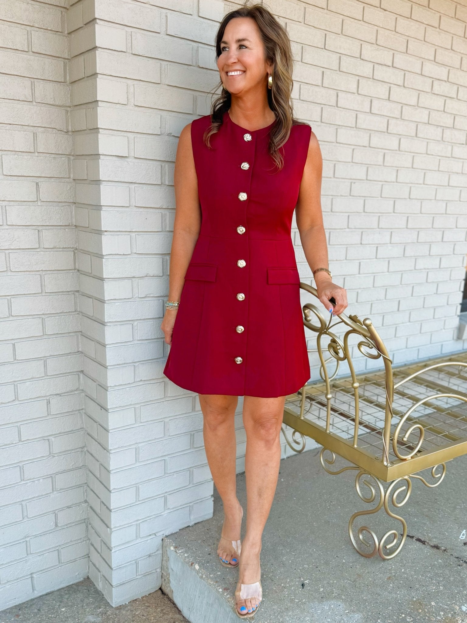 Regal Charm Sleeveless Button Front Dress - Jessi Jayne Boutique