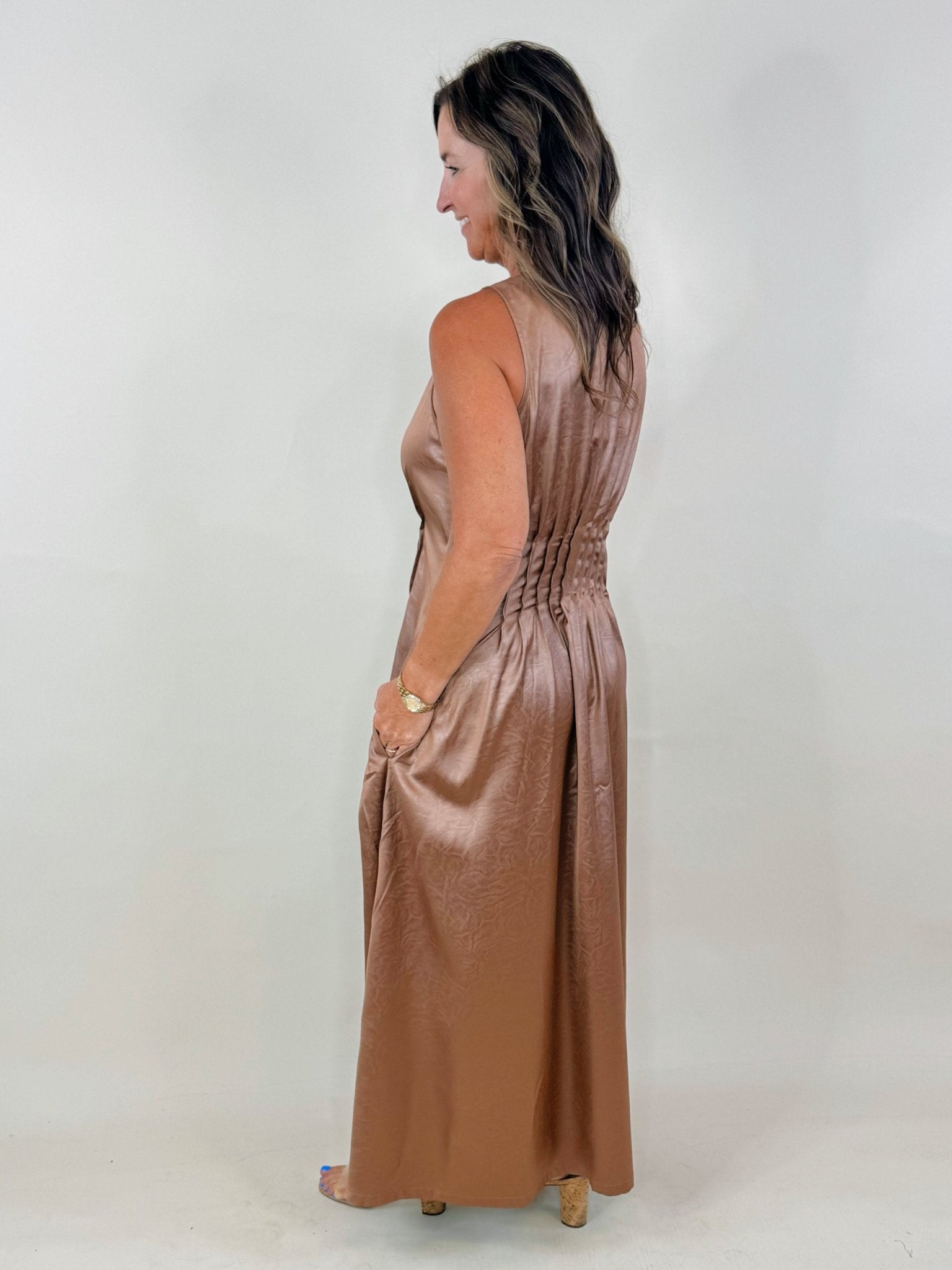 Mocha Faux Leather Midi Dress - Jessi Jayne Boutique