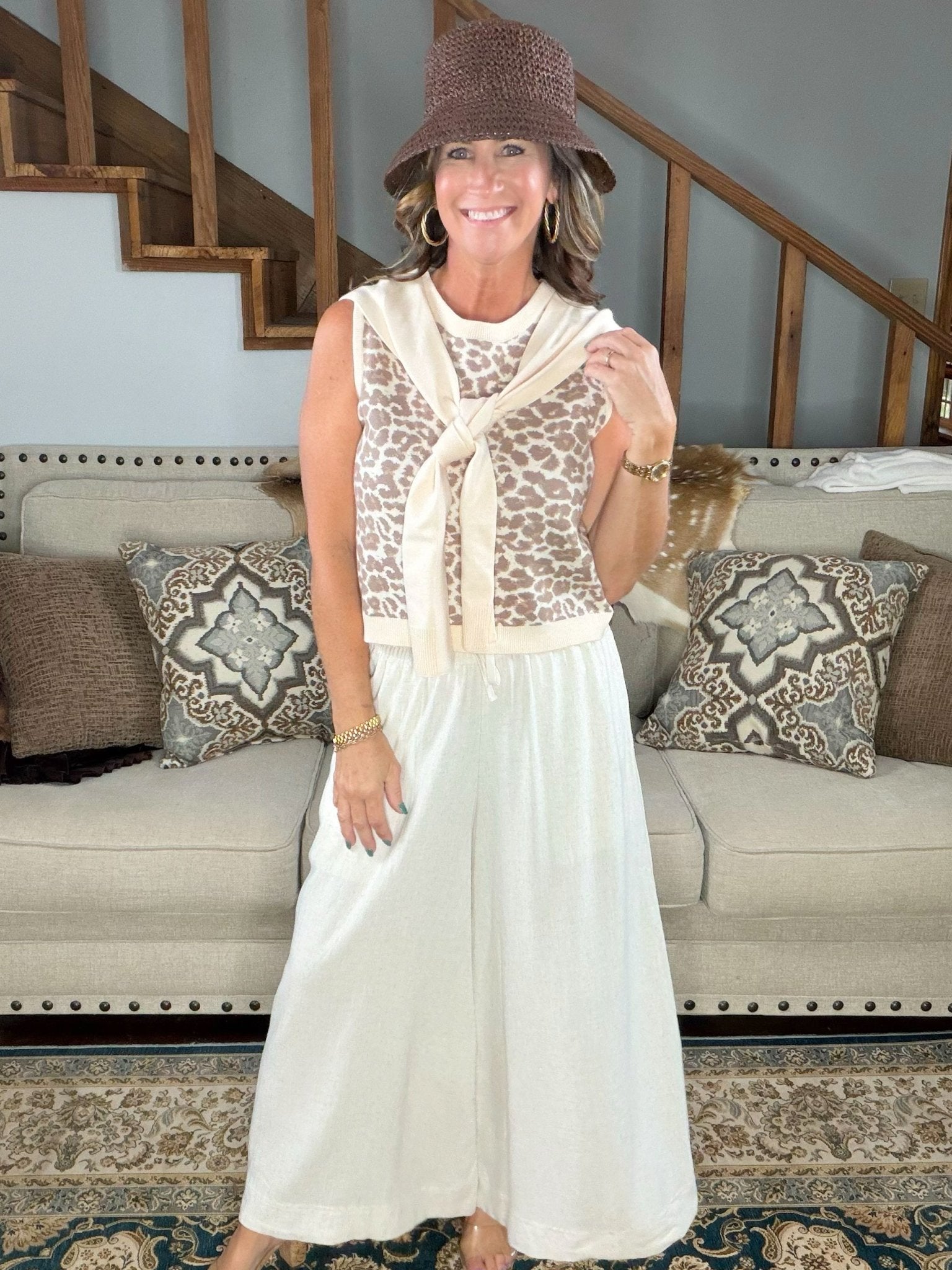 Natural Wide Leg Crop Linen Pants - Jessi Jayne Boutique