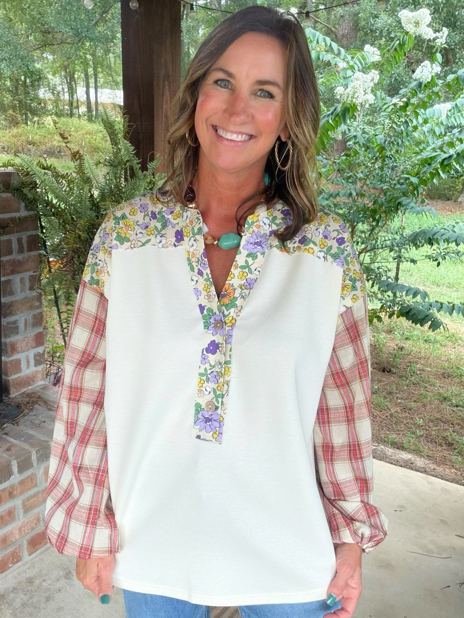 Patchwork Prairie Floral Top - Jessi Jayne Boutique