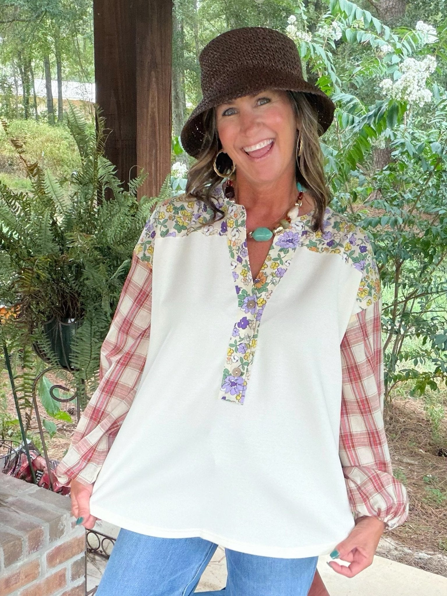 Patchwork Prairie Floral Top - Jessi Jayne Boutique
