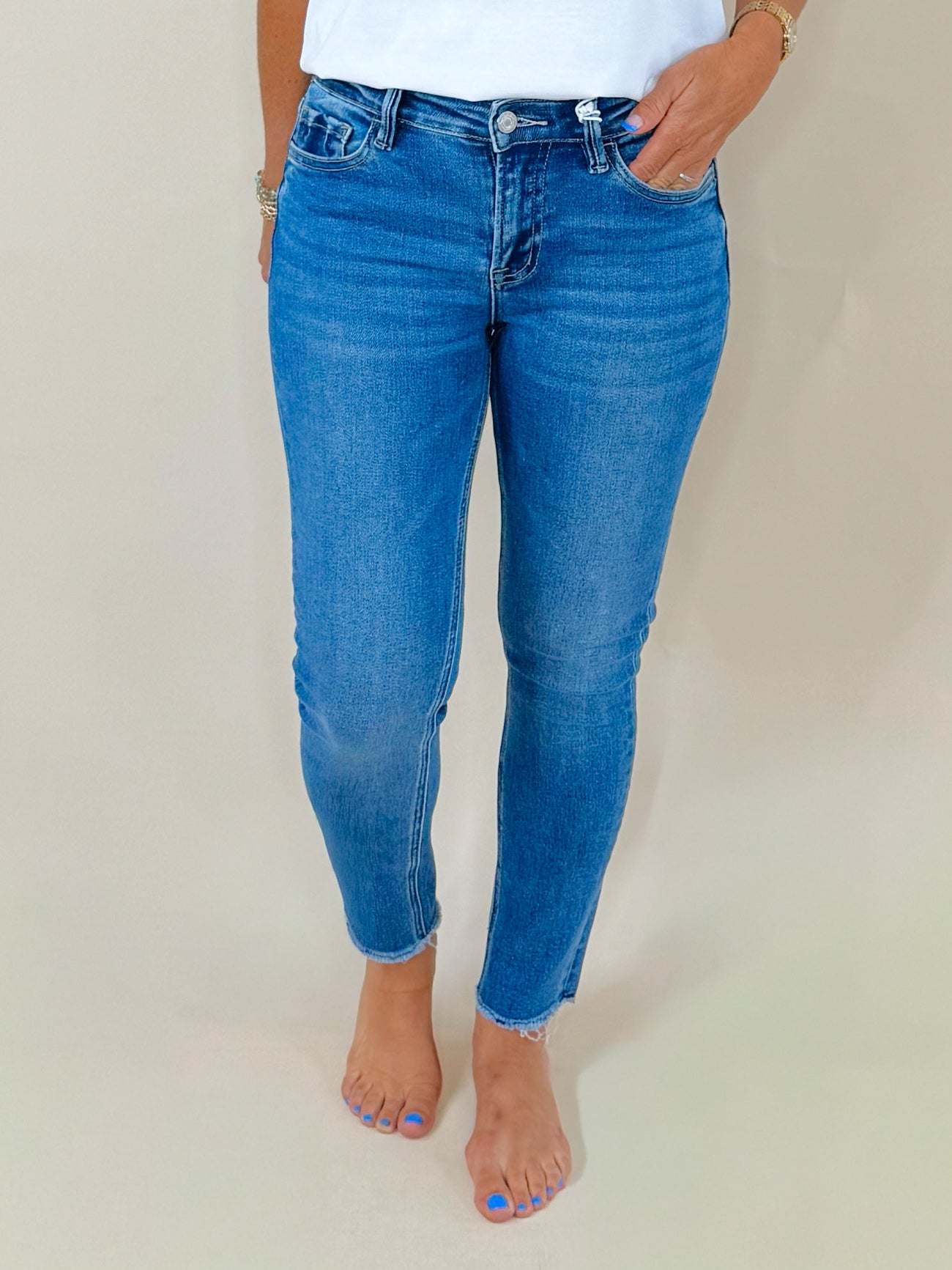 Thinking About Me Vervet Mid Rise Raw Hem Crop Skinny Jeans - Jessi Jayne Boutique