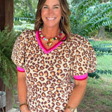 Pink Prowl Puff Sleeve Sweater Top