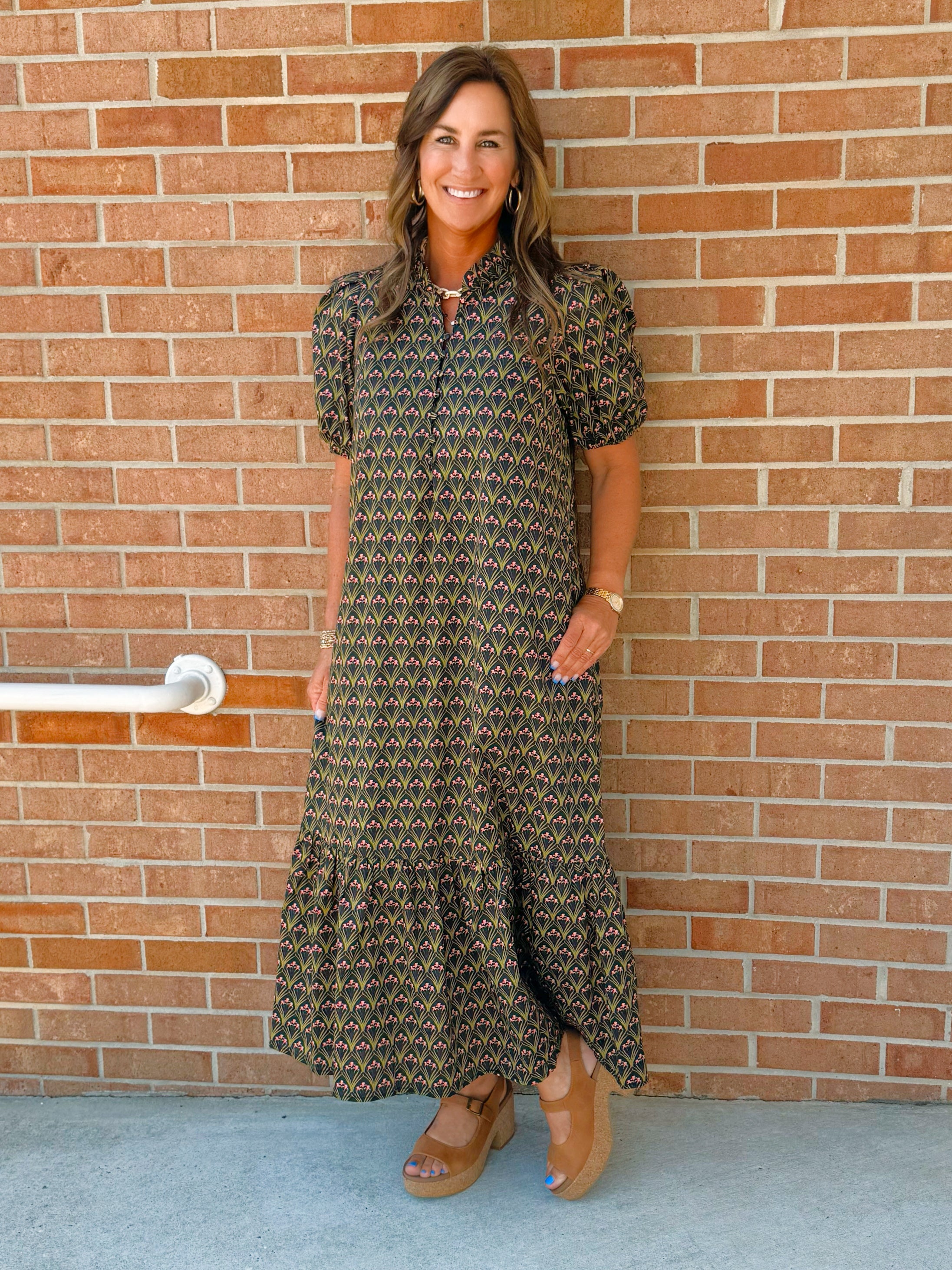 Twilight Petals Puff Sleeve Midi Dress - Jessi Jayne Boutique