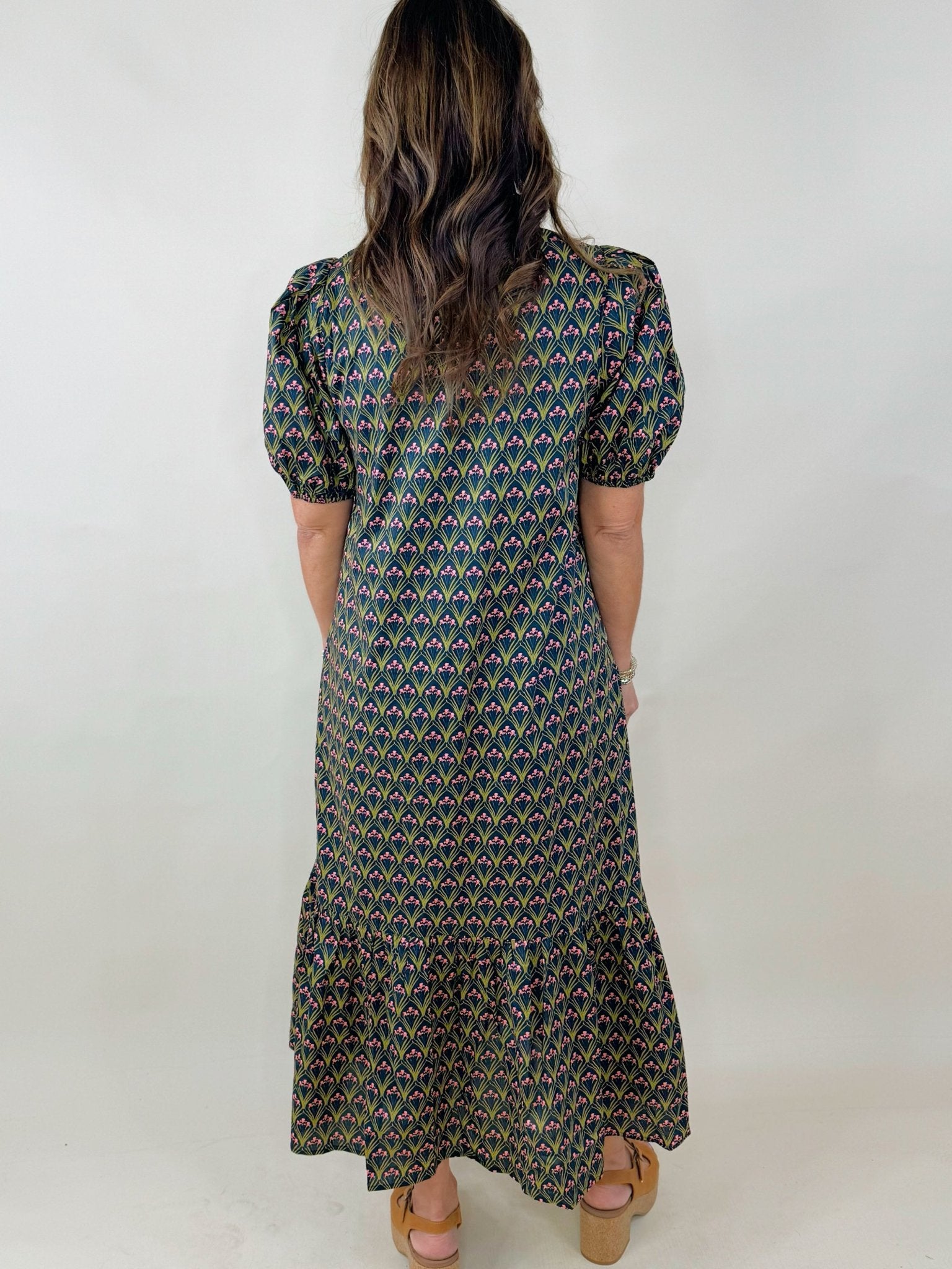 Twilight Petals Puff Sleeve Midi Dress - Jessi Jayne Boutique