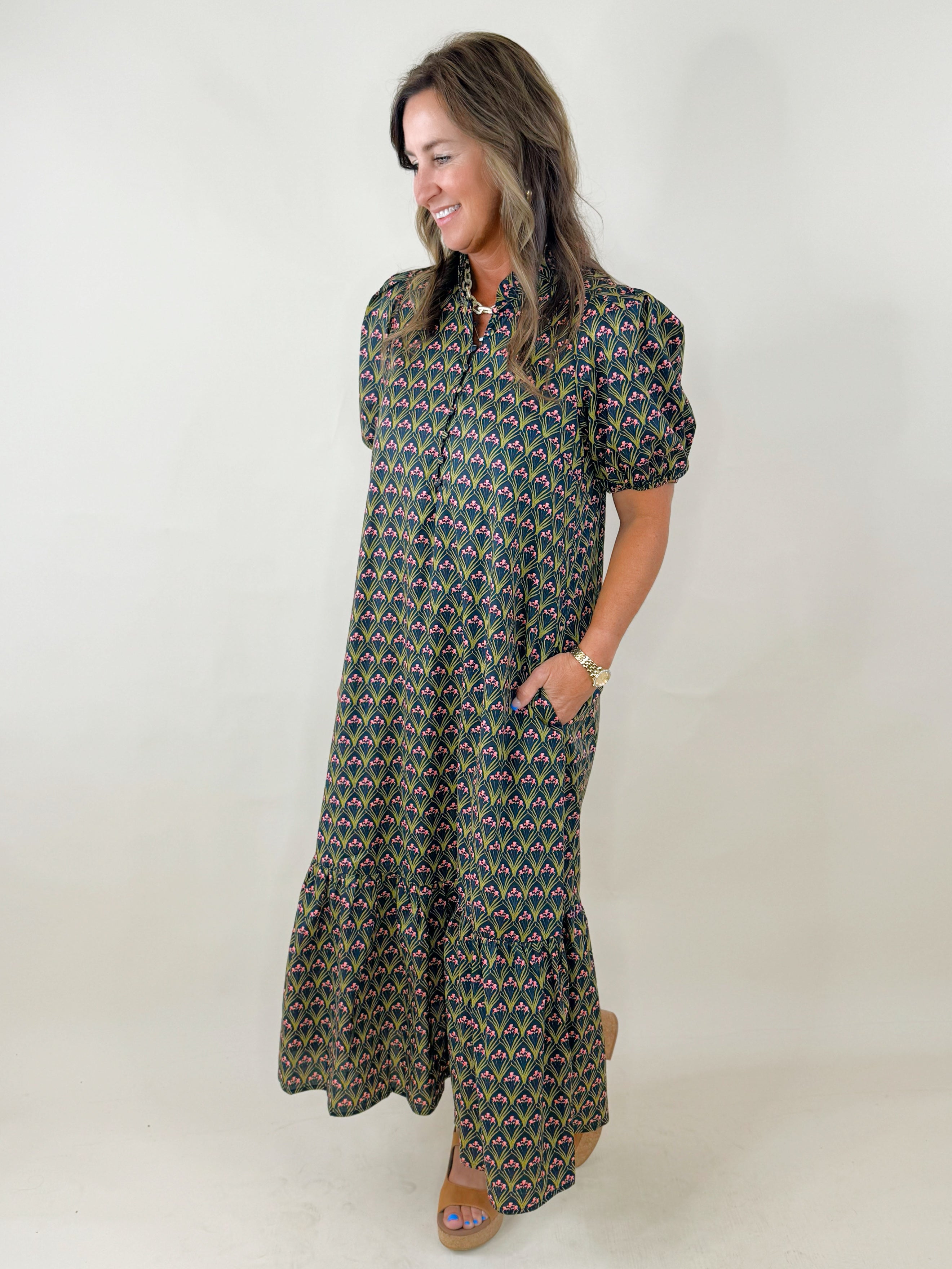 Twilight Petals Puff Sleeve Midi Dress - Jessi Jayne Boutique