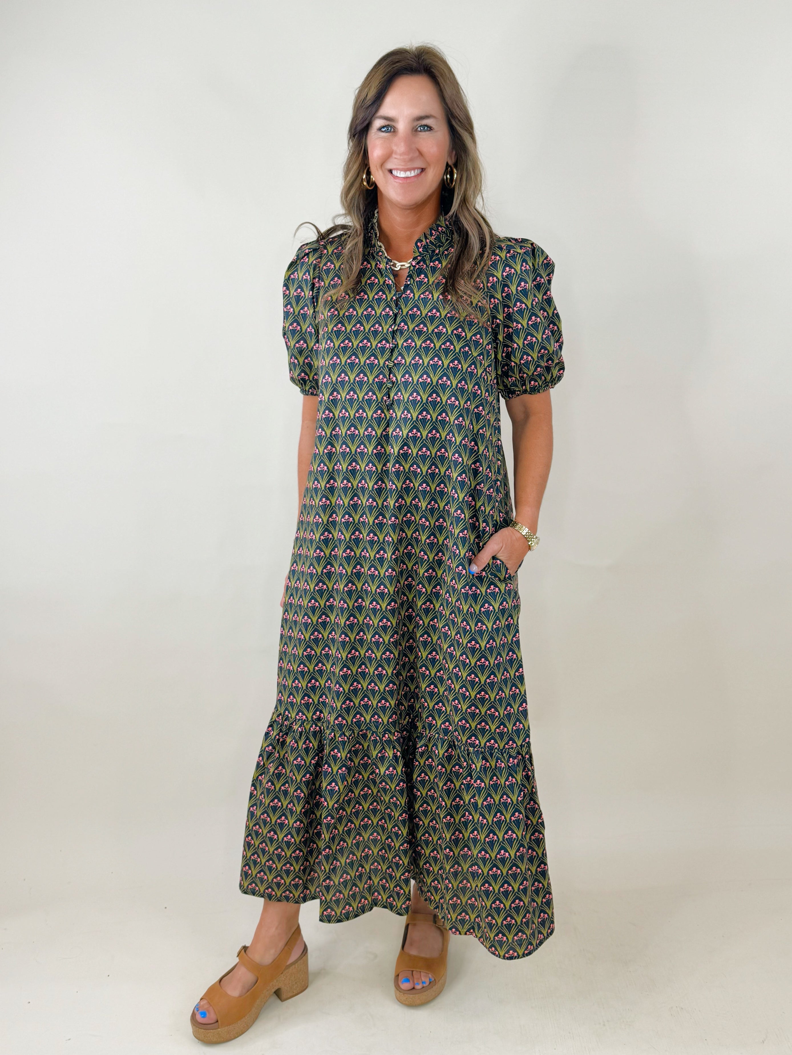 Twilight Petals Puff Sleeve Midi Dress - Jessi Jayne Boutique