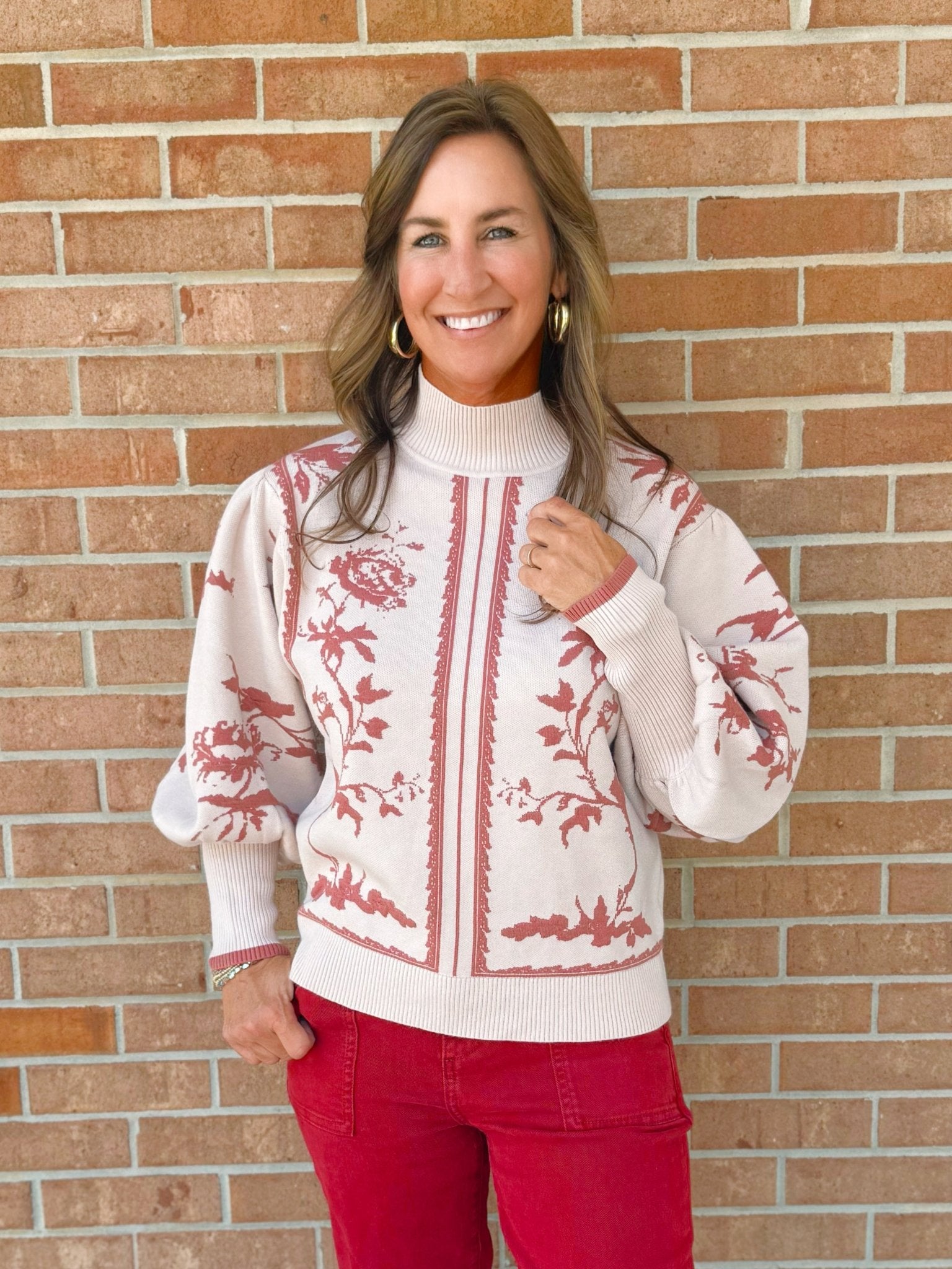 Vintage Vine Puff Sleeve Sweater - Jessi Jayne Boutique