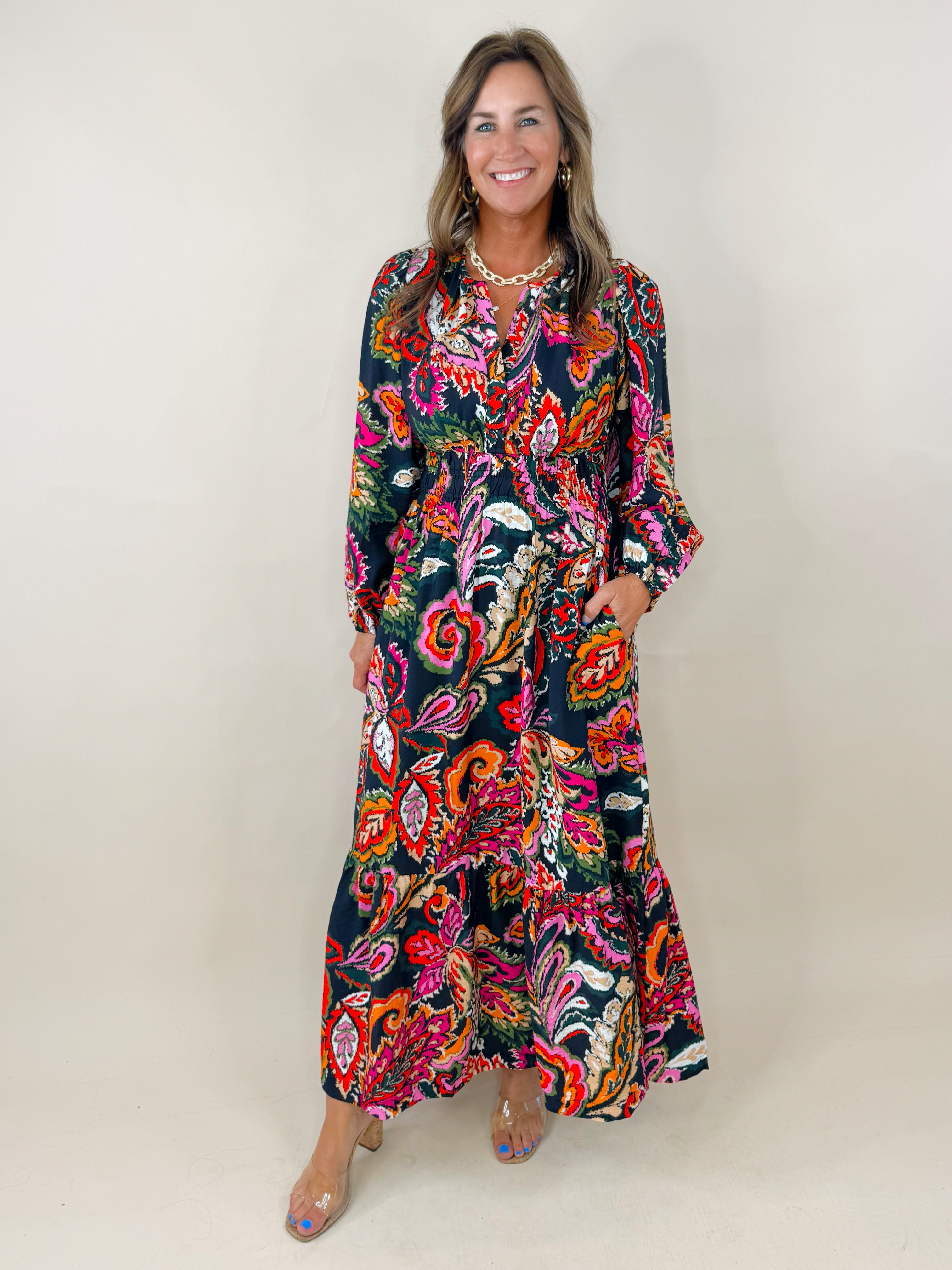 Midnight Garden Paisley Midi Dress - Jessi Jayne Boutique