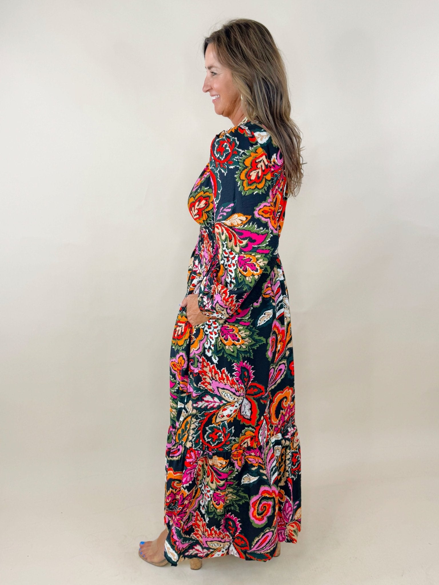 Midnight Garden Paisley Midi Dress - Jessi Jayne Boutique