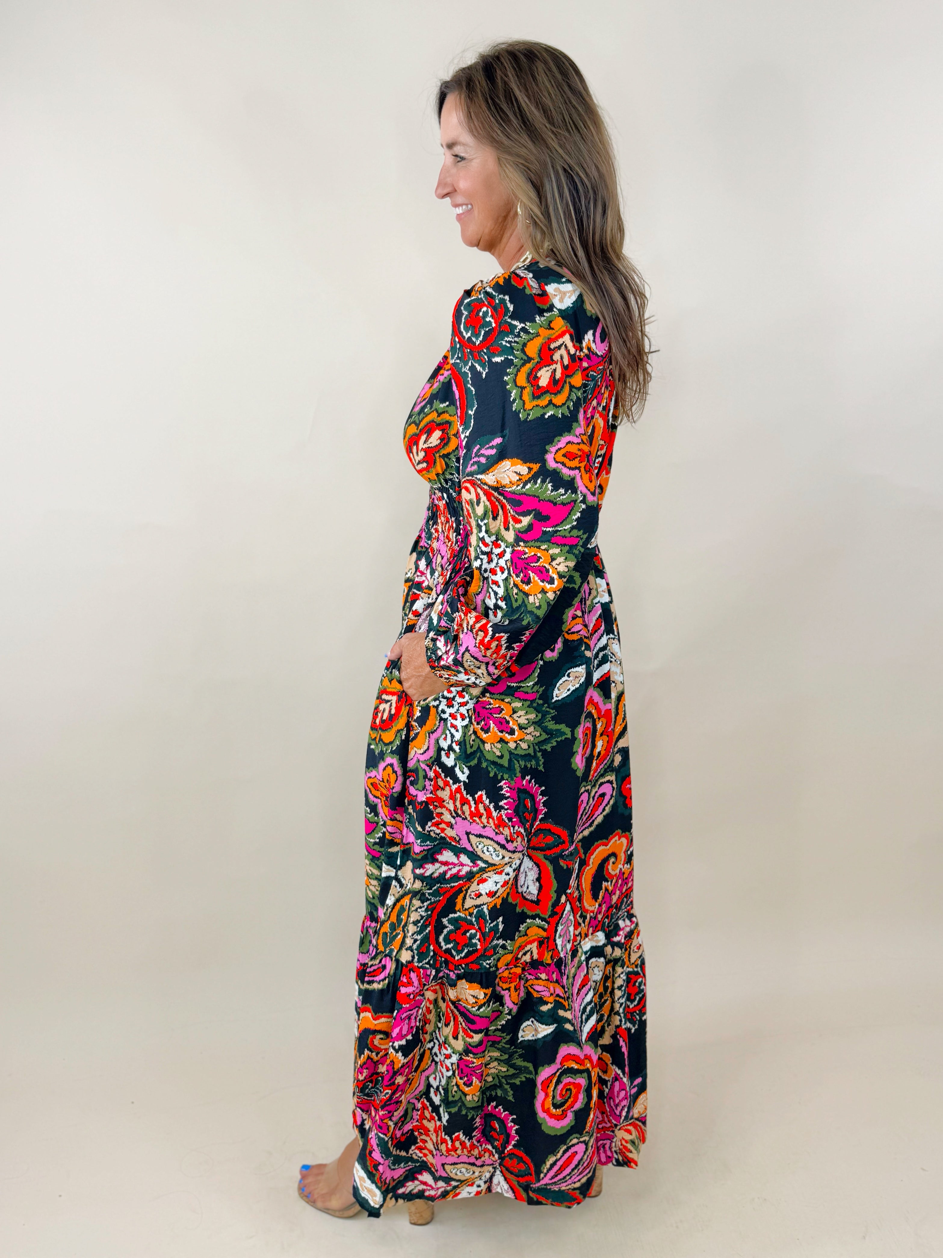Midnight Garden Paisley Midi Dress - Jessi Jayne Boutique