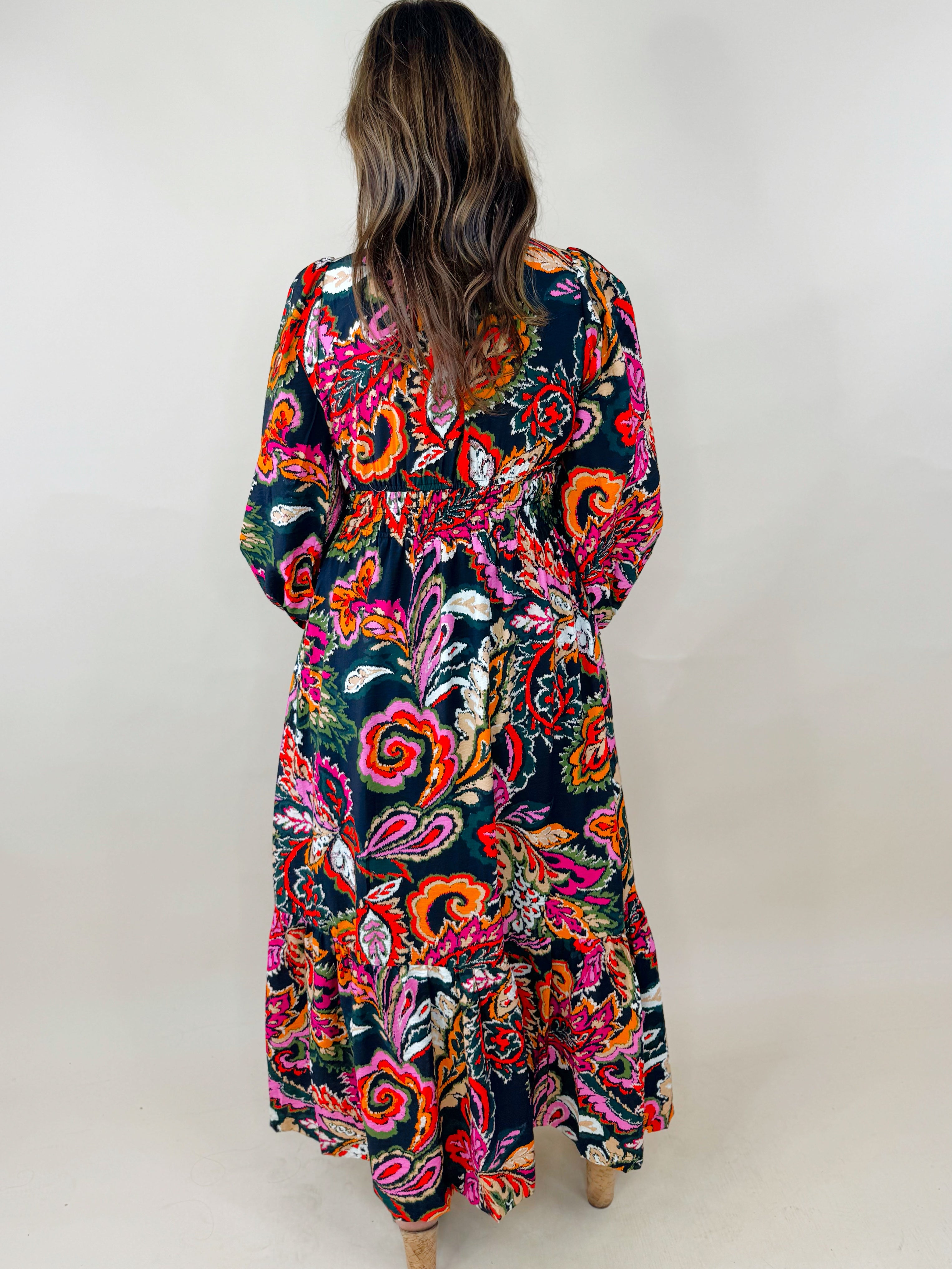 Midnight Garden Paisley Midi Dress - Jessi Jayne Boutique
