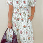 Botanical Print Puff Sleeve Midi Dress - Jessi Jayne Boutique