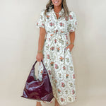 Botanical Print Puff Sleeve Midi Dress - Jessi Jayne Boutique