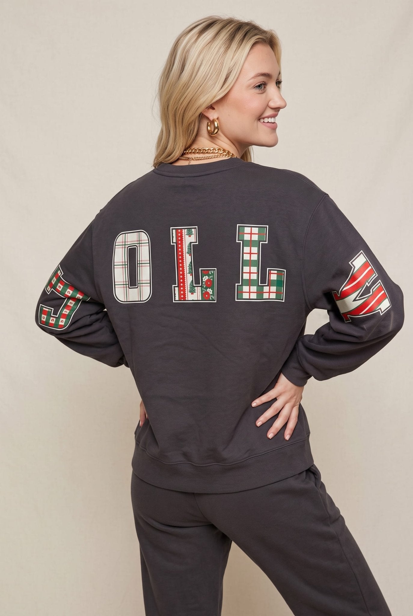 Holly Jolly Patch Charcoal Sweatshirt - Jessi Jayne Boutique
