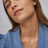 Crystal Letter M Gold Short Pendant Necklace in White Crystal