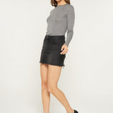High Rise Raw Hem Mini Skirt