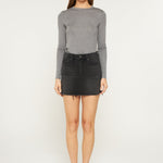 High Rise Raw Hem Mini Skirt