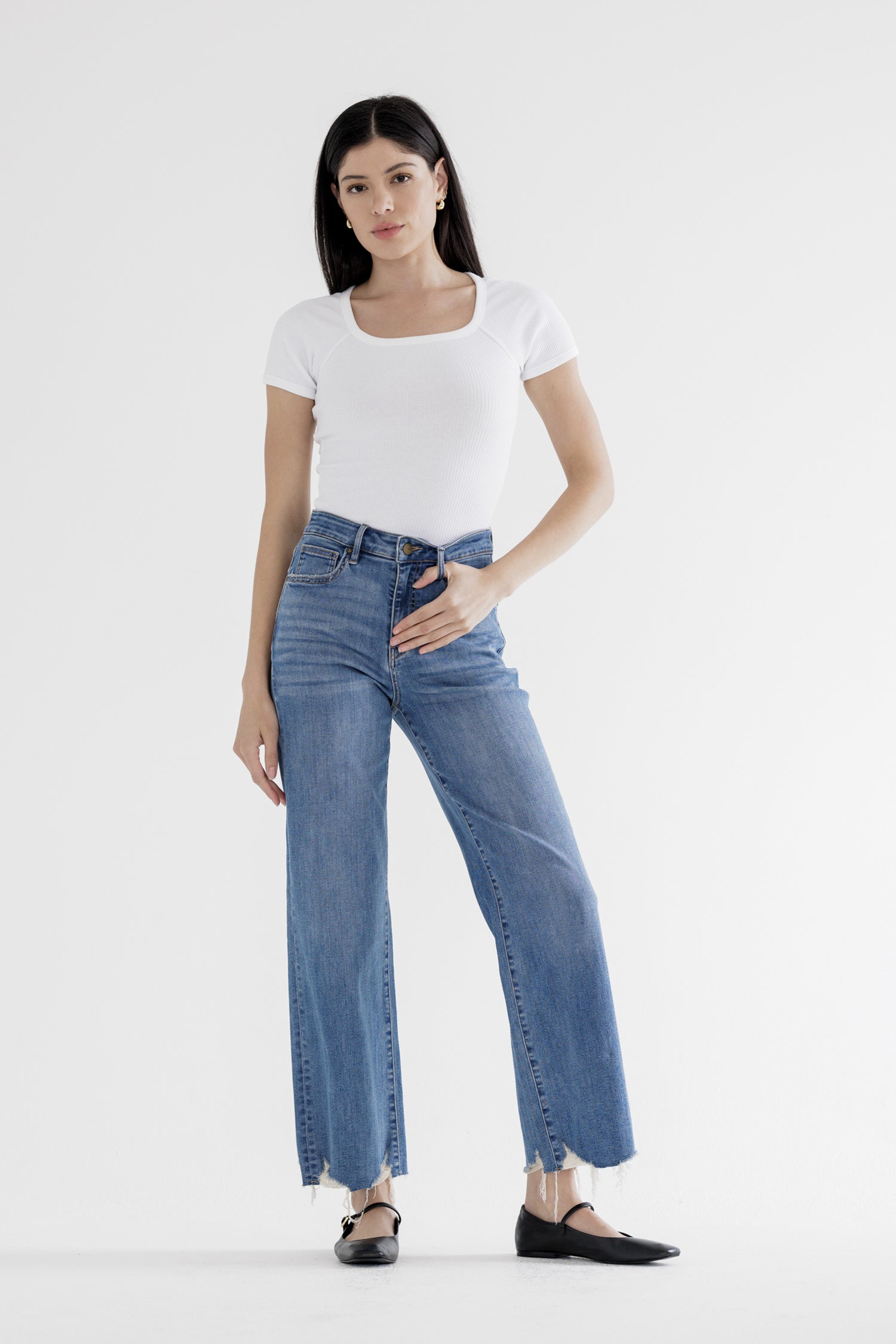 High Rise Wide Leg with Hem Detail