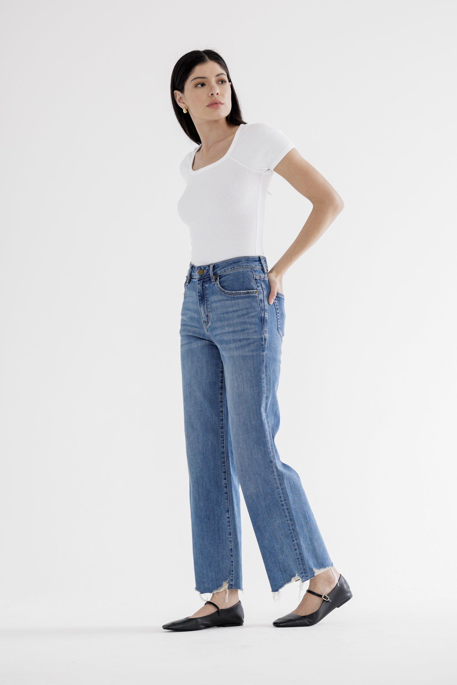 High Rise Wide Leg with Hem Detail
