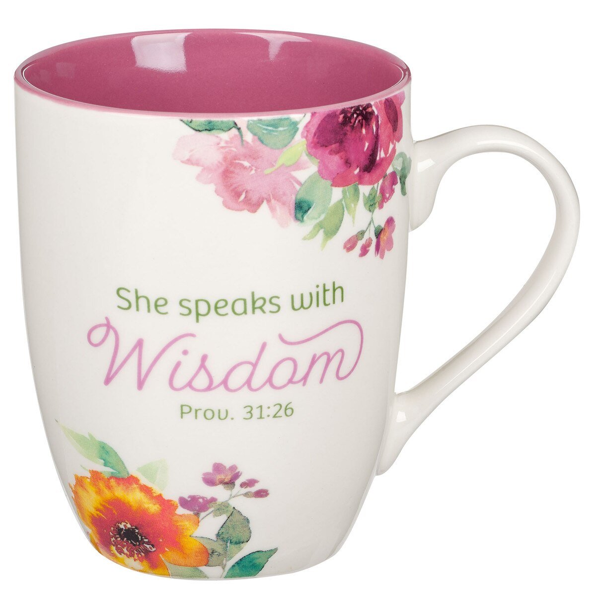 She Speaks With Wisdom Pink Floral Ceramic Coffee Mug - Proverbs 31:26 - Jessi Jayne Boutique