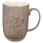 All Things for Good Taupe Ceramic Coffee Mug with Exposed Clay Base - Romans 8:28 - Jessi Jayne Boutique