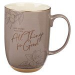 All Things for Good Taupe Ceramic Coffee Mug with Exposed Clay Base - Romans 8:28 - Jessi Jayne Boutique