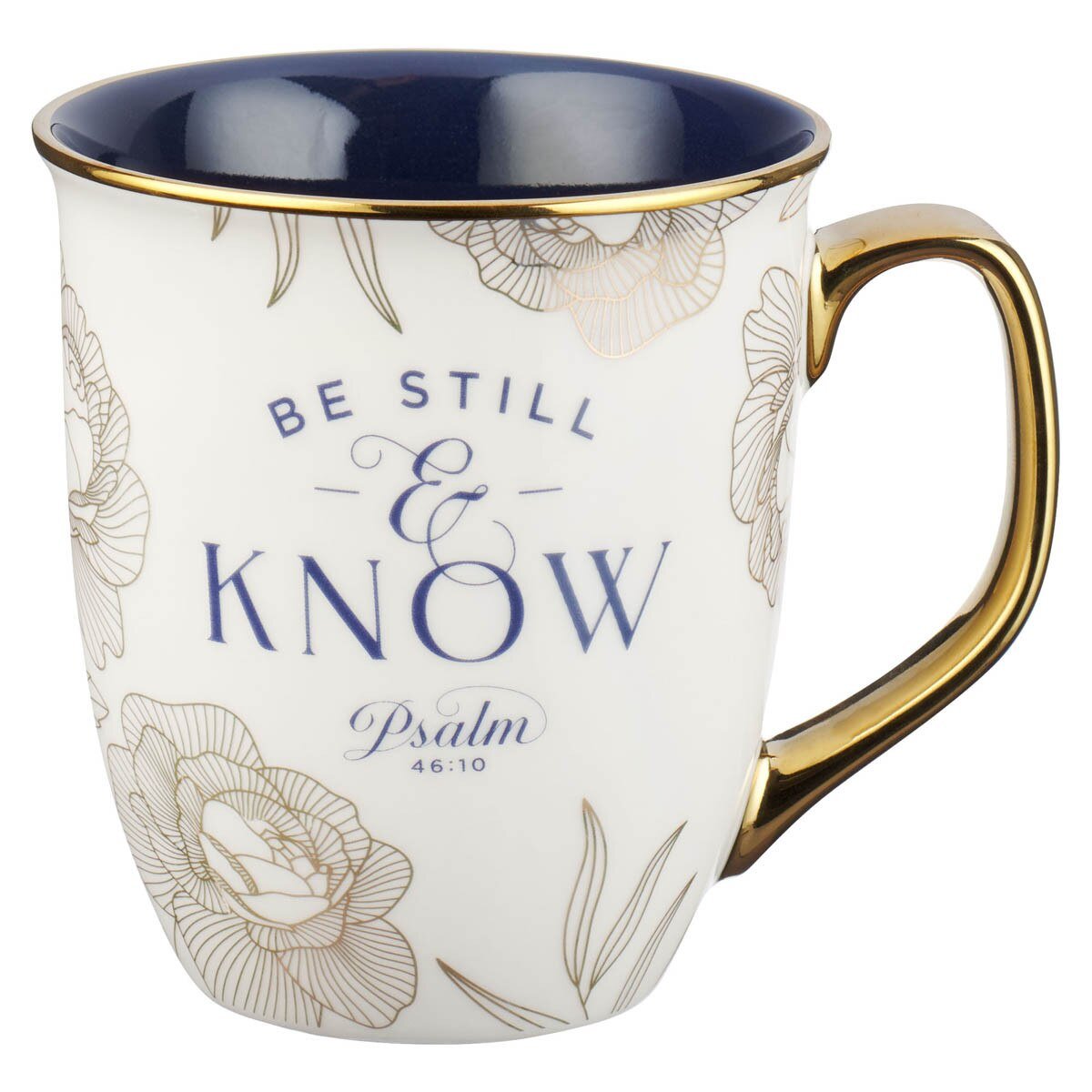 Be Still and Know Blue and Gold Floral Ceramic Mug - Psalm 46:10 - Jessi Jayne Boutique