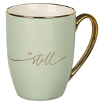 Be Still Soft Green and Gold Ceramic Coffee Mug - Jessi Jayne Boutique