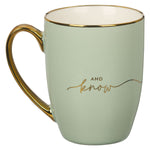 Be Still Soft Green and Gold Ceramic Coffee Mug - Jessi Jayne Boutique