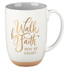 Walk By Faith White Ceramic Coffee Mug with Exposed Clay Base - 2 Corinthians 5:7 - Jessi Jayne Boutique