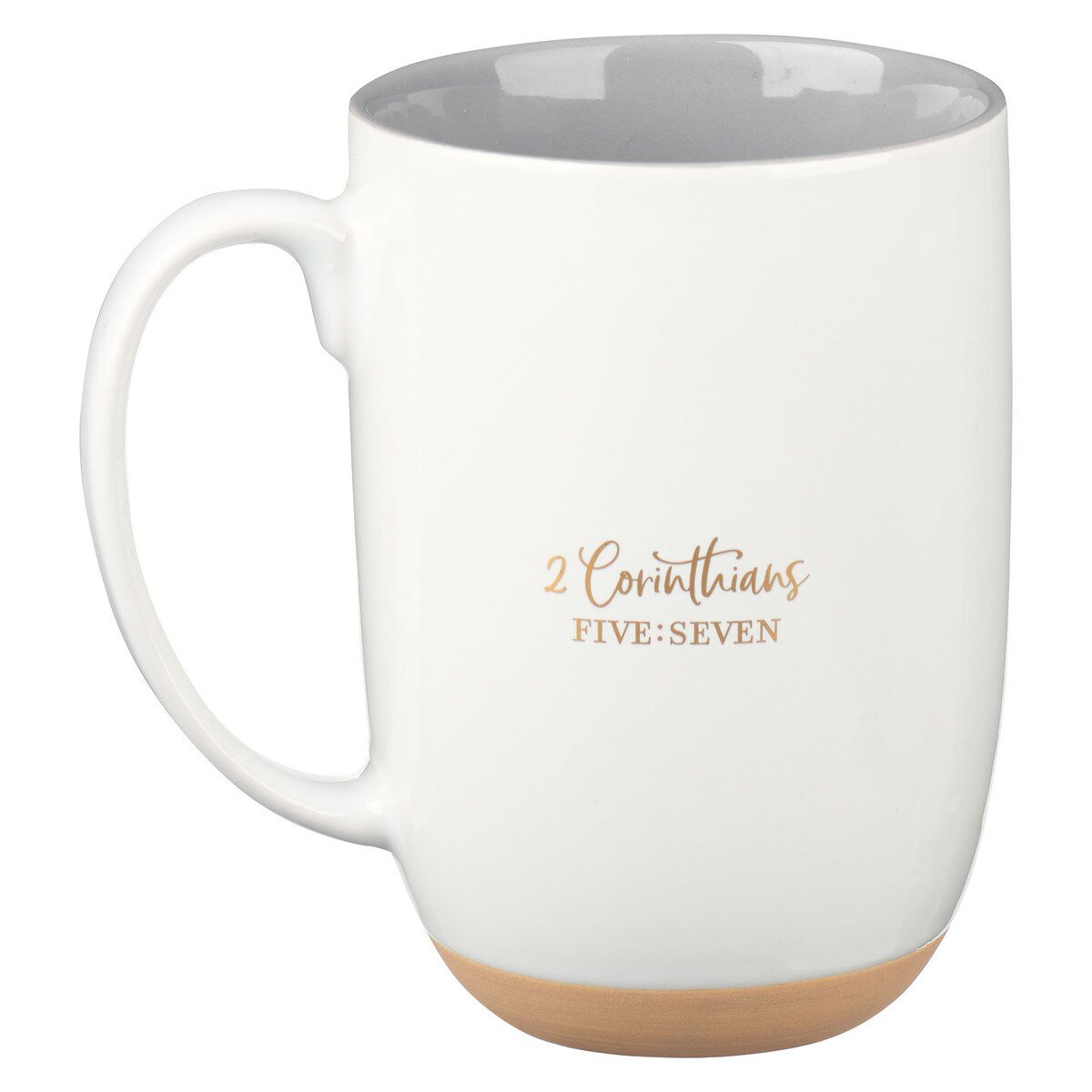 Walk By Faith White Ceramic Coffee Mug with Exposed Clay Base - 2 Corinthians 5:7 - Jessi Jayne Boutique