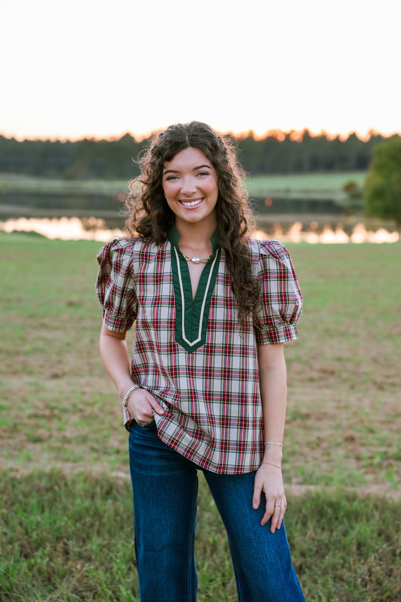Taupe Highland Charm Plaid Blouse - Jessi Jayne Boutique